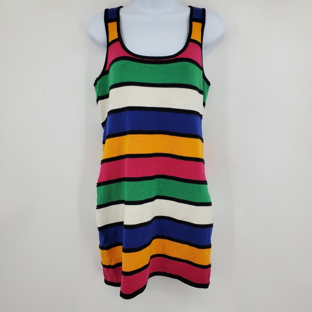 Wet Seal Y2K Rainbow Striped Bodycon Knit Mini Dress Sleeveless Racerback‎ XL
